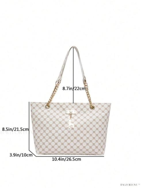 Large Printed Shoulder Bag in Faux Leather