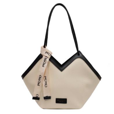 Chic Textured PU Leather Tote Bag with V-Cut Design